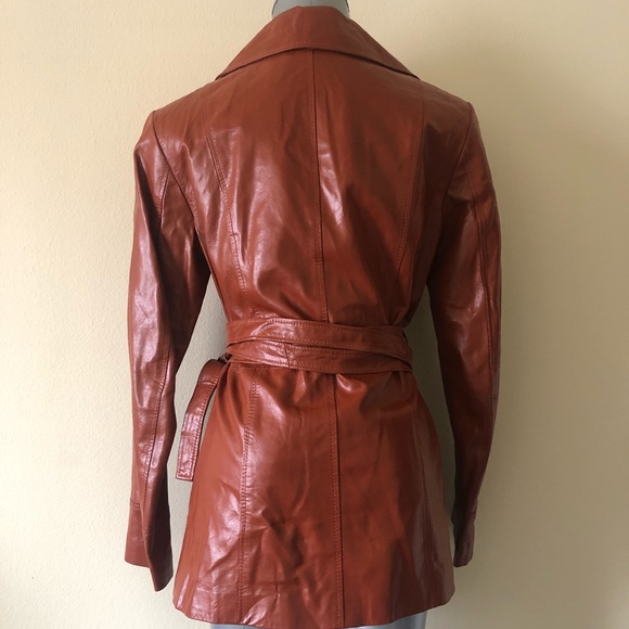 Edgy Retro Leather Wrap Jacket w/ Self-Tie Belt - Picture 4 of 8